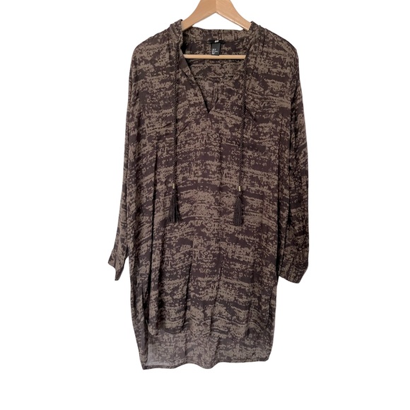 H&M V Neck Print Tunic/Dress W Front Tassel Ties & Shoulder Detail - Picture 1 of 10